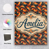 Personalised Name Ornate Orange Shrimp with Custom  Bespoke Interior Contemporary Canvas Wall Art Print Decor Picture Ready to Hang