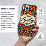 Ornate Orange Shrimp with Decorative Swirls Dark Custom Name Protective Phone Case Mobile Cover Durable Everyday Smartphone Shock Resistant