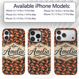 Ornate Orange Shrimp with Decorative Swirls Dark Custom Name Protective Phone Case Mobile Cover Durable Everyday Smartphone Shock Resistant
