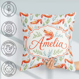 Custom Name Watercolour Prawn and Seaweed Coastal Pattern Lovely Square Filled Cushion Throw Pillow Sofa Bed Home Decor Zip Washable UK Made