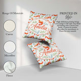 Custom Name Watercolour Prawn and Seaweed Coastal Pattern Lovely Square Filled Cushion Throw Pillow Sofa Bed Home Decor Zip Washable UK Made