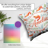 Custom Name Watercolour Prawn and Seaweed Coastal Pattern Lovely Square Filled Cushion Throw Pillow Sofa Bed Home Decor Zip Washable UK Made