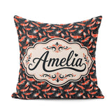 Custom Name Graphic Red Shrimp on Dark Ocean Background Seamless Square Filled Cushion Throw Pillow Sofa Bed Home Decor Zip Washable UK Made