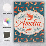 Personalised Name Playful Red Shrimp on Custom  Modern Room Accent Elegant Feature Canvas Wall Art Print Decor Picture Ready to Hang