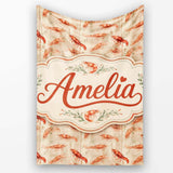 Rustic Watercolour Prawn on Textured Neutral Background Seamless  Personalised Custom Name Super Soft Fleece Blanket Bed Sofa Throw