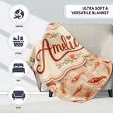 Rustic Watercolour Prawn on Textured Neutral Background Seamless  Personalised Custom Name Super Soft Fleece Blanket Bed Sofa Throw