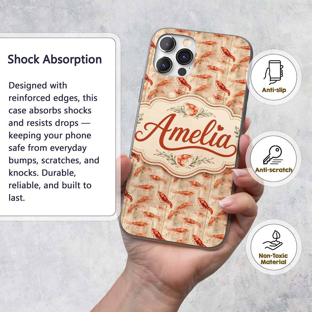 Rustic Watercolour Prawn on Textured Neutral Custom Name Protective Phone Case Mobile Cover Durable Everyday Smartphone Shock Resistant
