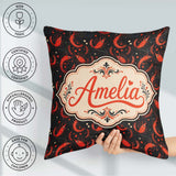 Custom Name Bold Red Shrimp on Black with Flowing Ocean Seamless Square Filled Cushion Throw Pillow Sofa Bed Home Decor Zip Washable UK Made