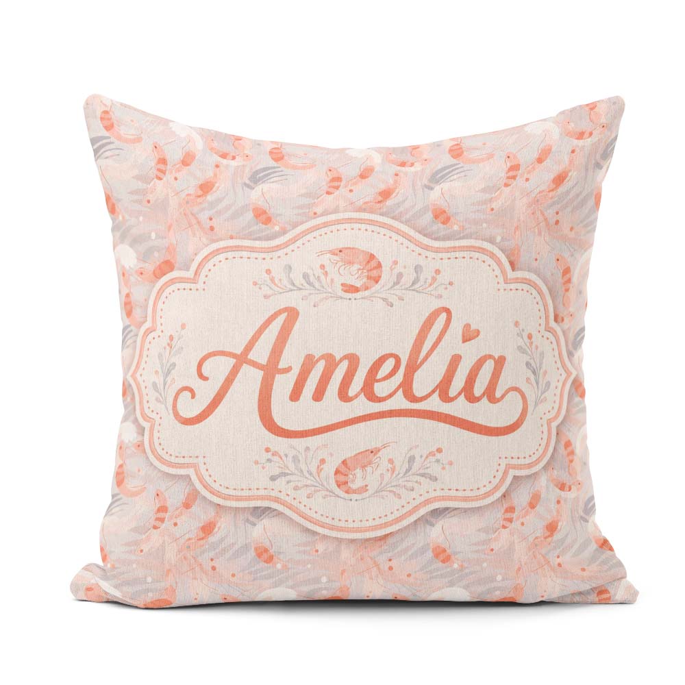 Custom Name Soft Pastel Shrimp Swirl with Abstract Waves Pattern Square Filled Cushion Throw Pillow Sofa Bed Home Decor Zip Washable UK Made