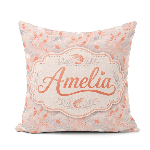 Custom Name Soft Pastel Shrimp Swirl with Abstract Waves Pattern Square Filled Cushion Throw Pillow Sofa Bed Home Decor Zip Washable UK Made