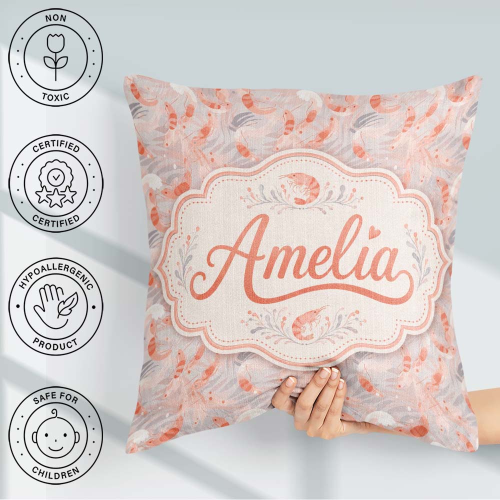 Custom Name Soft Pastel Shrimp Swirl with Abstract Waves Pattern Square Filled Cushion Throw Pillow Sofa Bed Home Decor Zip Washable UK Made