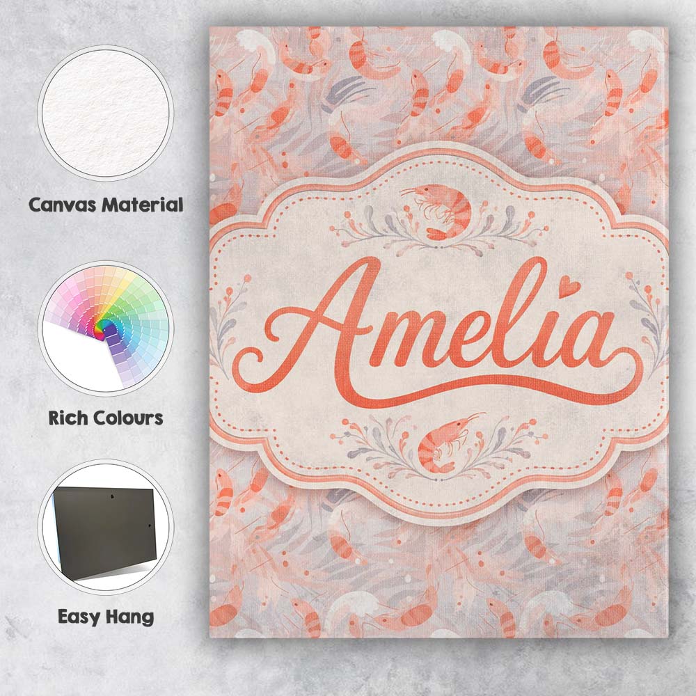 Personalised Name Soft Pastel Shrimp Swirl Custom  Unique Gift Idea Elegant Feature Canvas Wall Art Print Decor Picture Ready to Hang