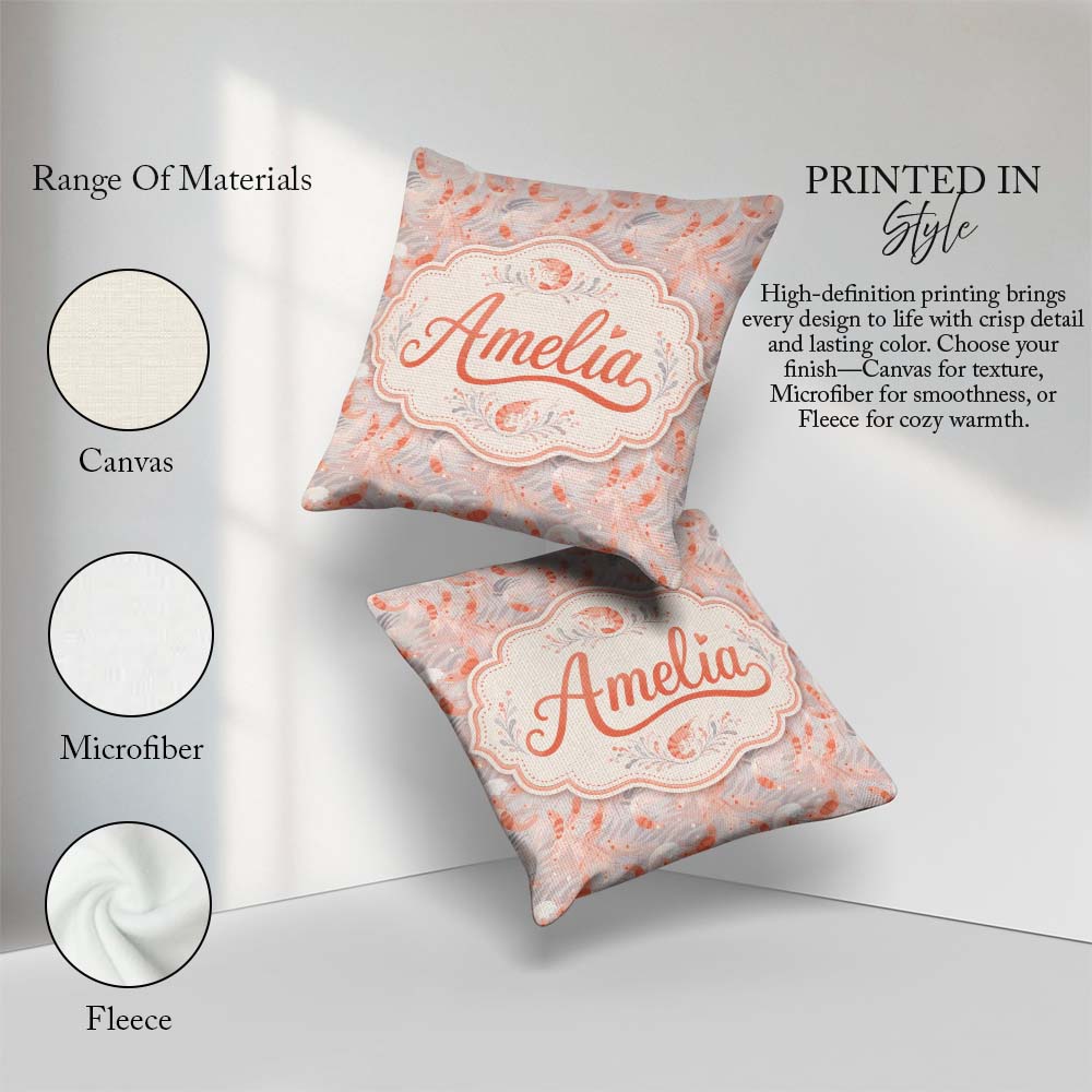 Custom Name Soft Pastel Shrimp Swirl with Abstract Waves Pattern Square Filled Cushion Throw Pillow Sofa Bed Home Decor Zip Washable UK Made