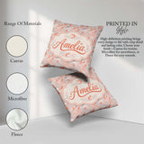 Custom Name Soft Pastel Shrimp Swirl with Abstract Waves Pattern Square Filled Cushion Throw Pillow Sofa Bed Home Decor Zip Washable UK Made