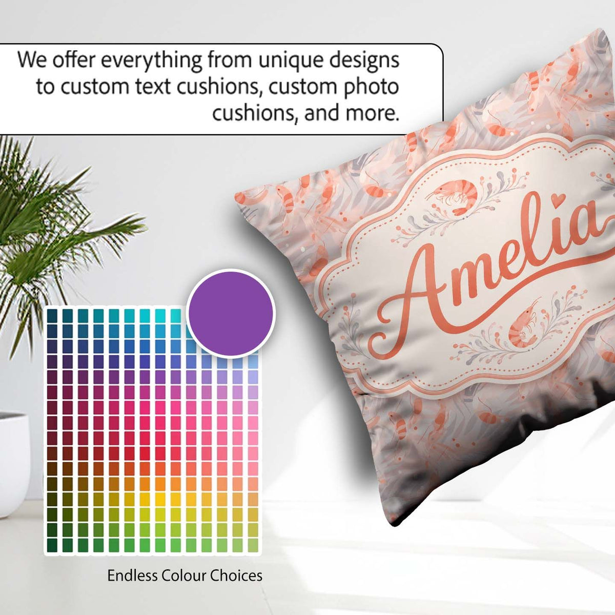 Custom Name Soft Pastel Shrimp Swirl with Abstract Waves Pattern Square Filled Cushion Throw Pillow Sofa Bed Home Decor Zip Washable UK Made