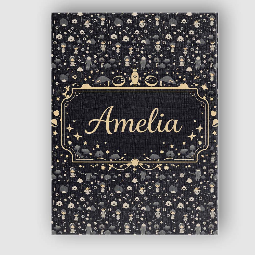 Personalised Name Dark Cute Character Night Pattern Cartoon Kids Custom  Interior Canvas Wall Art Print Decor Picture Ready to Hang