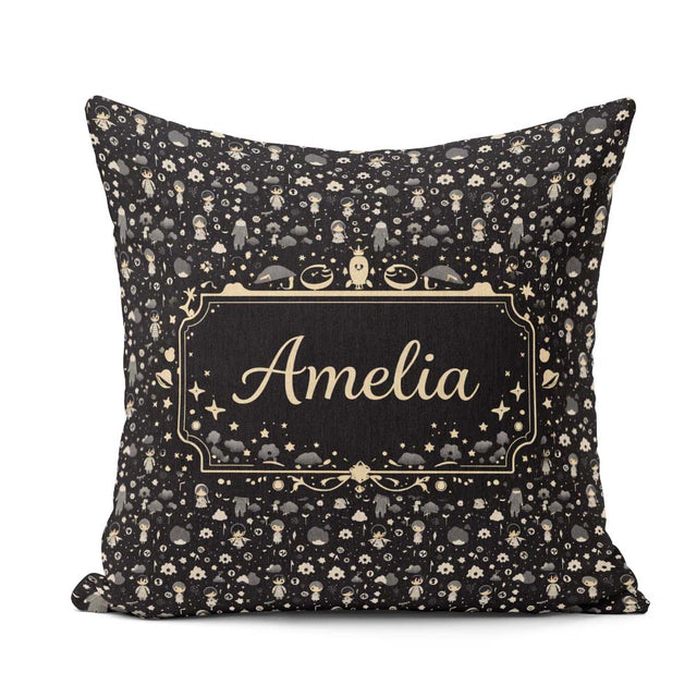 Custom Name Dark Character Night Pattern Cartoon Kids Design Square Filled Cushion Throw Pillow Sofa Bed Home Decor Zip Washable UK Made