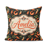 Custom Name Vibrant Shrimp and Botanical Foliage Dark Background Square Filled Cushion Throw Pillow Sofa Bed Home Decor Zip Washable UK Made