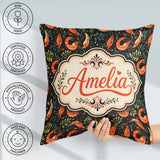 Custom Name Vibrant Shrimp and Botanical Foliage Dark Background Square Filled Cushion Throw Pillow Sofa Bed Home Decor Zip Washable UK Made