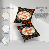 Custom Name Vibrant Shrimp and Botanical Foliage Dark Background Square Filled Cushion Throw Pillow Sofa Bed Home Decor Zip Washable UK Made