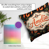 Custom Name Vibrant Shrimp and Botanical Foliage Dark Background Square Filled Cushion Throw Pillow Sofa Bed Home Decor Zip Washable UK Made