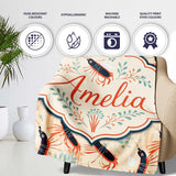 Stylised Lobster Pattern with Aquatic Elements Seamless Pattern  Personalised Custom Name Super Soft Fleece Blanket Bed Sofa Throw