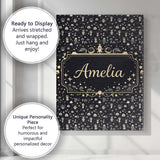 Personalised Name Dark Cute Character Night Pattern Cartoon Kids Custom  Interior Canvas Wall Art Print Decor Picture Ready to Hang