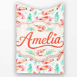 Watercolour Shrimp with Green Seaweed on Soft Background Seamless  Personalised Custom Name Super Soft Fleece Blanket Bed Sofa Throw
