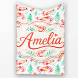 Watercolour Shrimp with Green Seaweed on Soft Background Seamless  Personalised Custom Name Super Soft Fleece Blanket Bed Sofa Throw