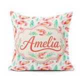 Custom Name Watercolour Shrimp with Green on Background Seamless Square Filled Cushion Throw Pillow Sofa Bed Home Decor Zip Washable UK Made