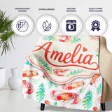 Watercolour Shrimp with Green Seaweed on Soft Background Seamless  Personalised Custom Name Super Soft Fleece Blanket Bed Sofa Throw