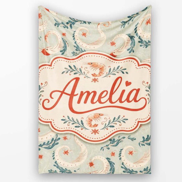 Elegant Koi Fish and Floral Swirl Pattern in Soft Tones Seamless  Personalised Custom Name Super Soft Fleece Blanket Bed Sofa Throw