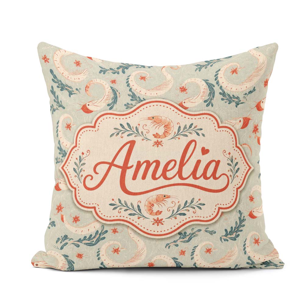 Custom Name Elegant Koi Fish and Floral Swirl Pattern Soft Tones Square Filled Cushion Throw Pillow Sofa Bed Home Decor Zip Washable UK Made
