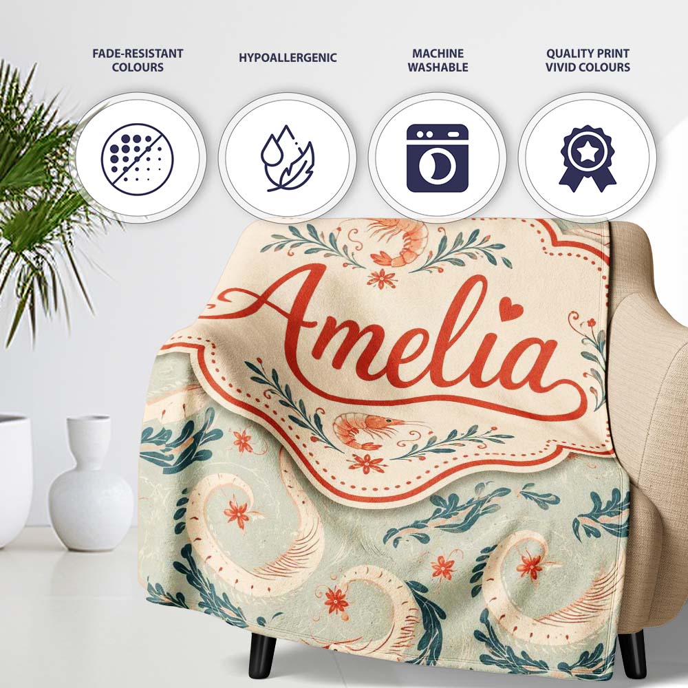 Elegant Koi Fish and Floral Swirl Pattern in Soft Tones Seamless  Personalised Custom Name Super Soft Fleece Blanket Bed Sofa Throw
