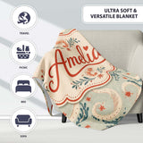 Elegant Koi Fish and Floral Swirl Pattern in Soft Tones Seamless  Personalised Custom Name Super Soft Fleece Blanket Bed Sofa Throw