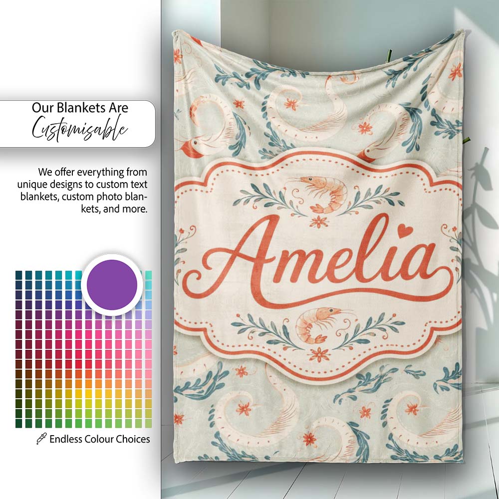 Elegant Koi Fish and Floral Swirl Pattern in Soft Tones Seamless  Personalised Custom Name Super Soft Fleece Blanket Bed Sofa Throw