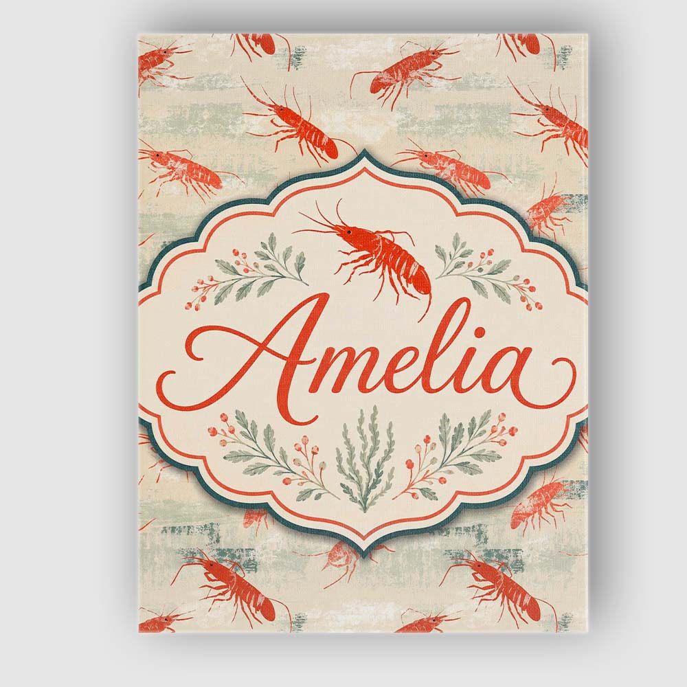 Personalised Name Minimal Red Shrimp on Custom  Modern Room Accent Elegant Feature Canvas Wall Art Print Decor Picture Ready to Hang
