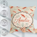 Custom Name Minimal Red Shrimp Textured Neutral Seamless Pattern Square Filled Cushion Throw Pillow Sofa Bed Home Decor Zip Washable UK Made