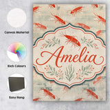 Personalised Name Minimal Red Shrimp on Custom  Modern Room Accent Elegant Feature Canvas Wall Art Print Decor Picture Ready to Hang