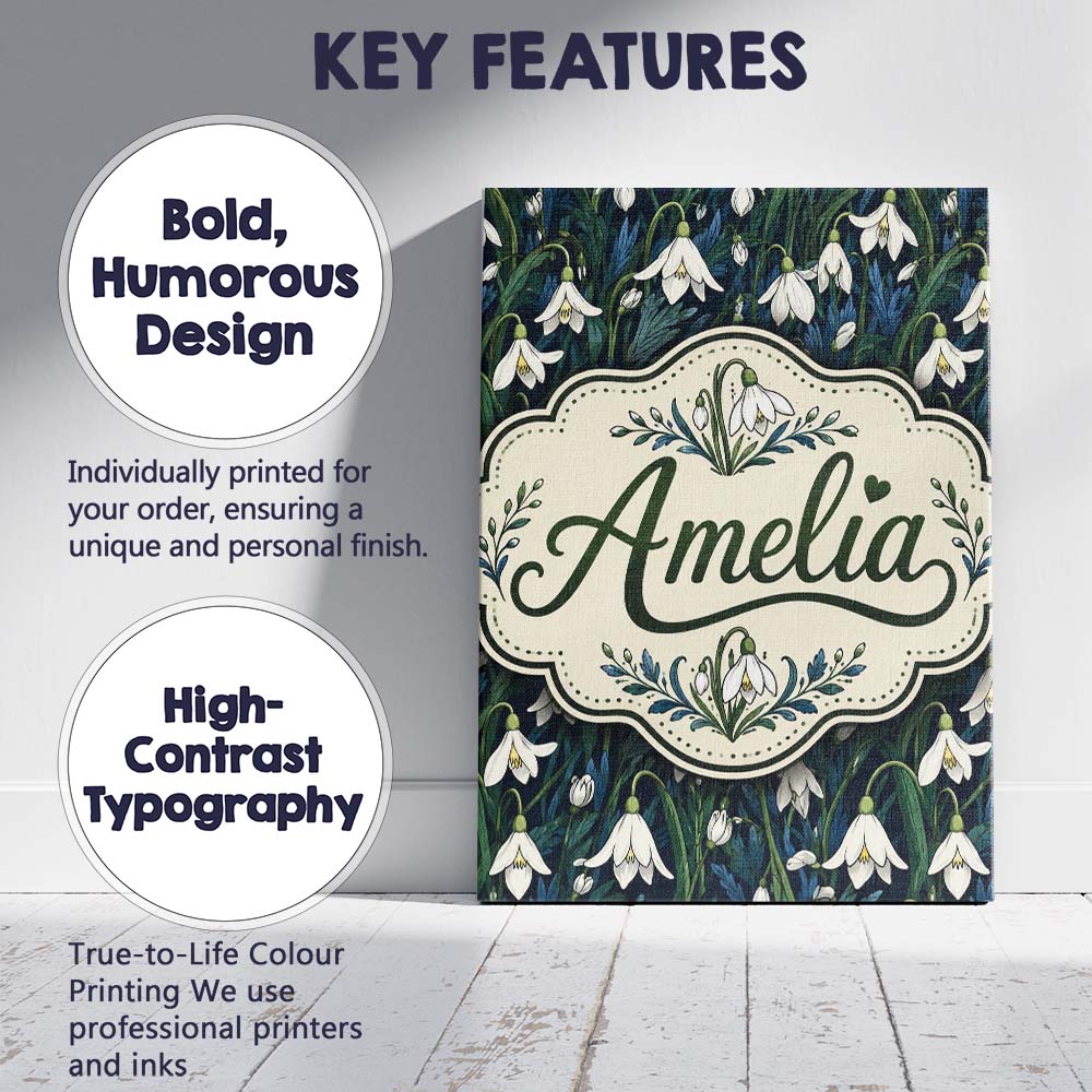 Personalised Name Elegant White Bell Custom Premium Decorative Design Modern Room Accent Canvas Wall Art Print Decor Picture Ready to Hang