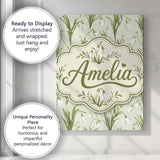 Personalised Name White Bell Flowers with Custom  Unique Gift Idea Elegant Feature Canvas Wall Art Print Decor Picture Ready to Hang