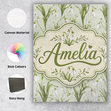 Personalised Name White Bell Flowers with Custom  Unique Gift Idea Elegant Feature Canvas Wall Art Print Decor Picture Ready to Hang