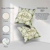 Custom Name White Bell Flowers with Soft Green Foliage on Light Square Filled Cushion Throw Pillow Sofa Bed Home Decor Zip Washable UK Made