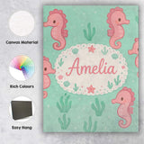 Personalised Name Cute Seahorse Ocean Cartoon Animal Pattern Stylish Custom  Home Canvas Wall Art Print Decor Picture Ready to Hang