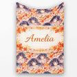 Anime Girl Floral Orange Blue Pattern Kawaii Character Design Lovely  Personalised Custom Name Super Soft Fleece Blanket Bed Sofa Throw