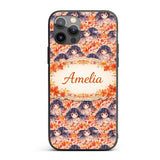 Anime Girl Floral Orange Blue Pattern Kawaii Custom Name Protective Phone Case Mobile Cover Durable Everyday Smartphone Shock Resistant