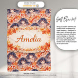 Anime Girl Floral Orange Blue Pattern Kawaii Character Design Lovely  Personalised Custom Name Super Soft Fleece Blanket Bed Sofa Throw