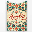 Geometric Folk Tile Pattern in Teal and Red Seamless Pattern Lovely  Personalised Custom Name Super Soft Fleece Blanket Bed Sofa Throw