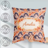 Custom Name Anime Girl Floral Orange Blue Pattern Kawaii Design Square Filled Cushion Throw Pillow Sofa Bed Home Decor Zip Washable UK Made