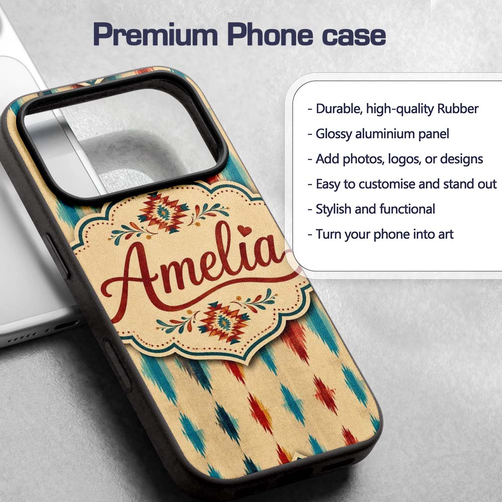 Southwestern Diamond Ikat Pattern in Earthy Tones Custom Name Protective Phone Case Mobile Cover Durable Everyday Smartphone Shock Resistant